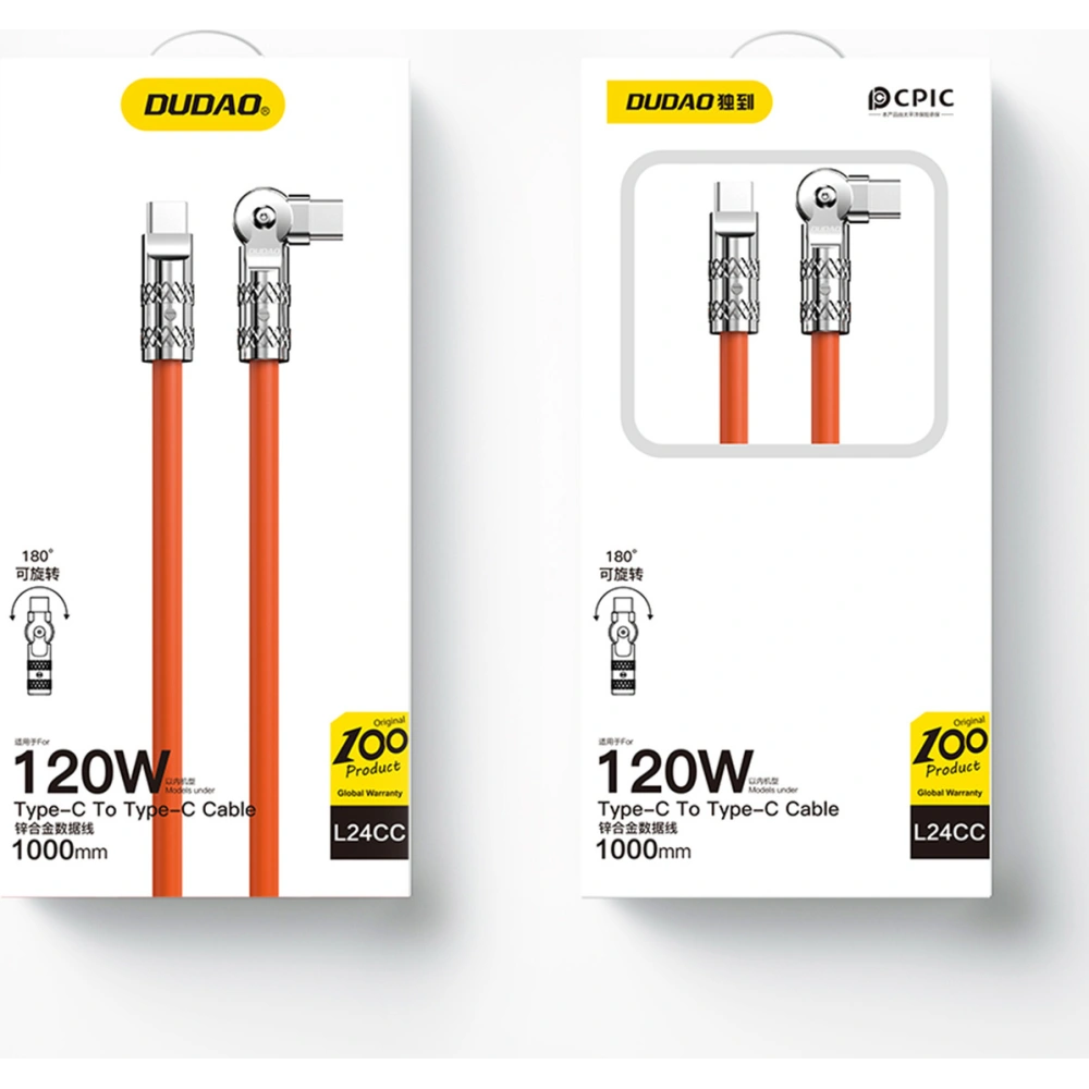Hurtownia GSM - Kabel kątový Dudao L24CC USB-C / USB-C 120W, 1m oranžový - DDA288 - {ean13} - Hurt