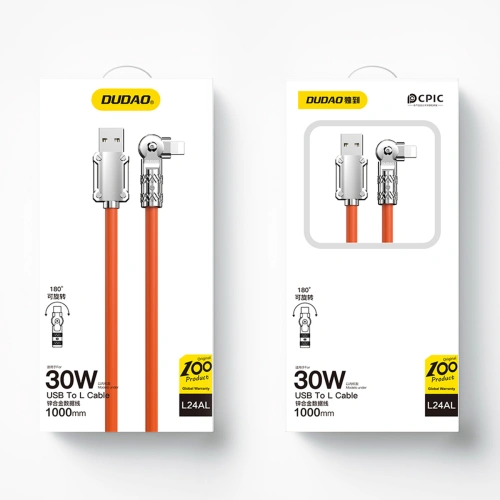 Kabel kątowy Dudao L24AL USB-A / Lightning 30W, 1 m pomarańczowy