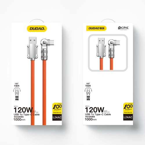 Kabel kątowy Dudao L24AC USB-A / USB-C 120W, 1m pomarańczowy