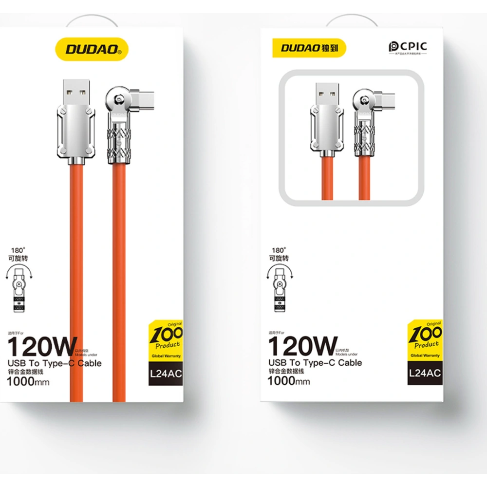 Hurtownia GSM - Kabel kątový Dudao L24AC USB-A / USB-C 120W, 1m oranžový - DDA290 - {ean13} - Hurt
