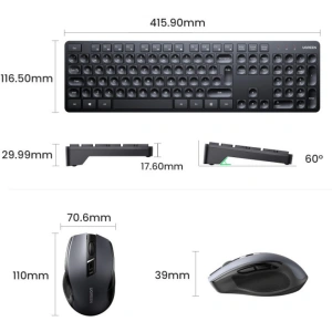 Hurtownia GSM - Zestaw bezprzewodowy 2w1 UGREEN MK006 mysz + klawiatura 2.4GHz plug&play czarny - UGR1694 - {ean13} - Hurt