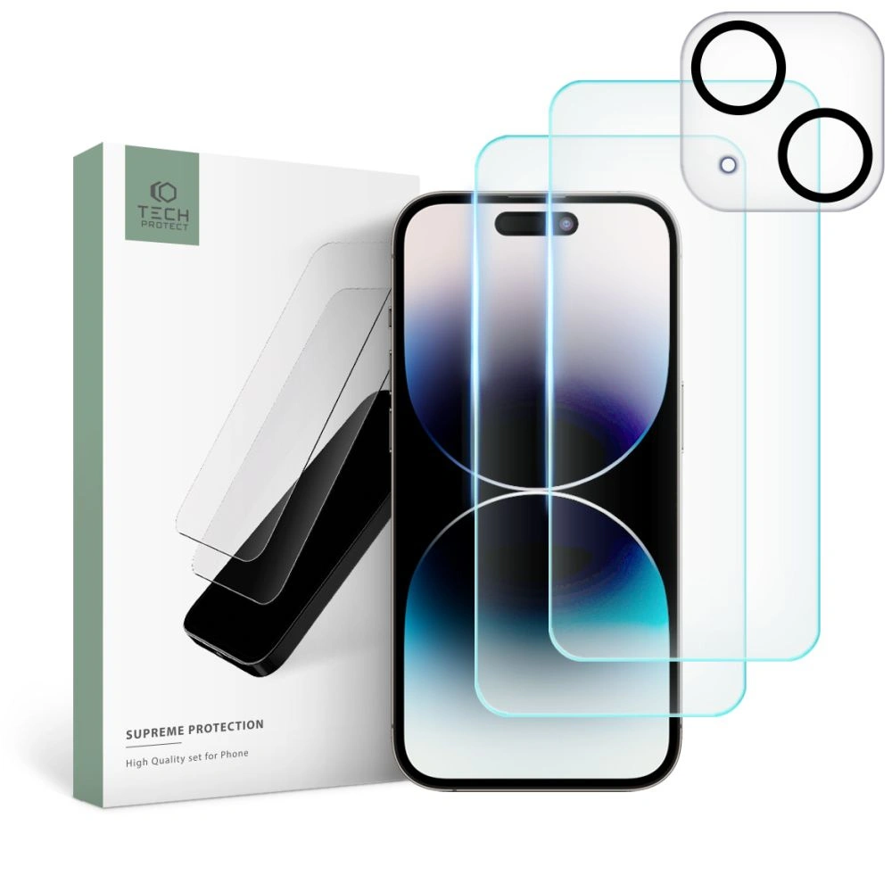 Hurtownia GSM - Sticlă securizată + pentru obiectivele aparatului Tech-Protect Supreme Set Apple iPhone 15 clear [2+1 PACK] - THP2225 - {ean13} - Hurt