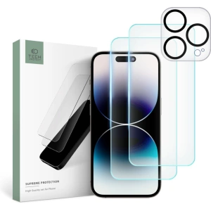 Sticlă securizată + pentru obiectivele aparatului Tech-Protect Supreme Set Apple iPhone 15 Pro clear [2+1 PACK]
