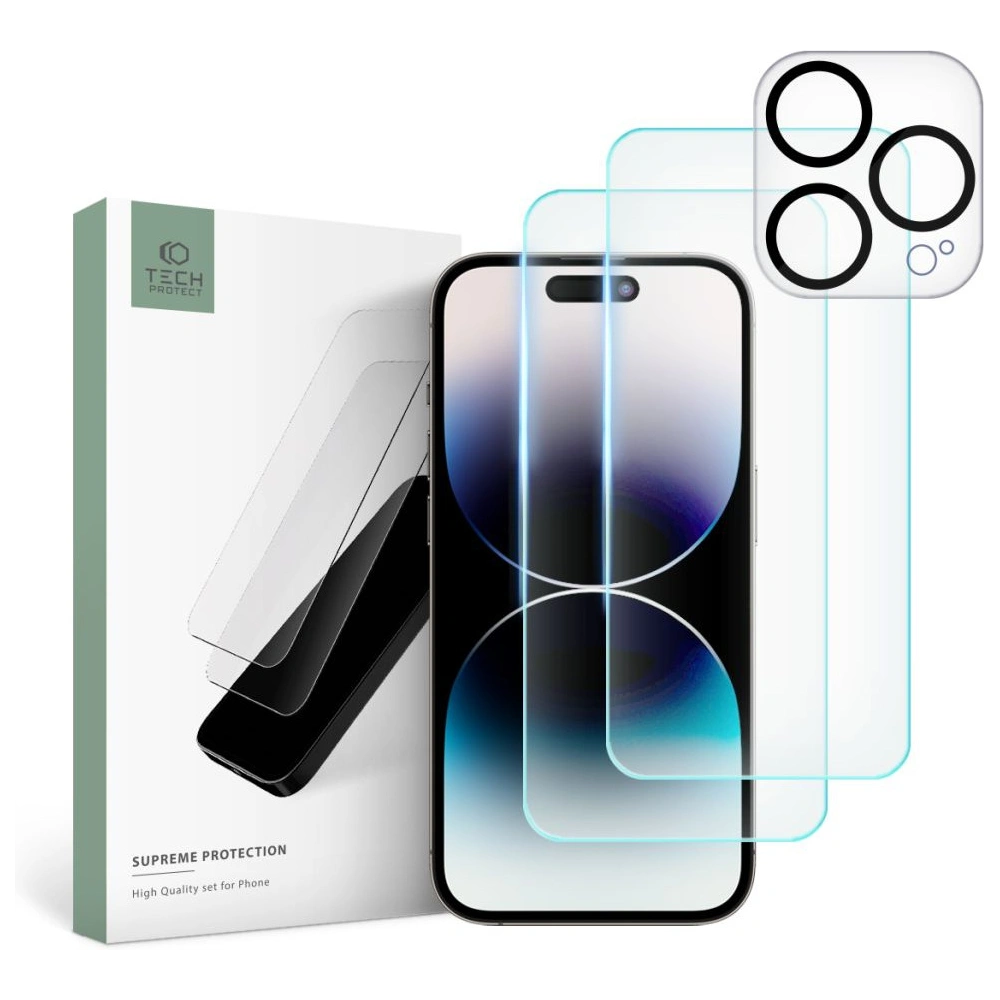 Hurtownia GSM - Sticlă securizată + pentru obiectivele aparatului Tech-Protect Supreme Set Apple iPhone 15 Pro clear [2+1 PACK] - THP2226 - {ean13} - Hurt