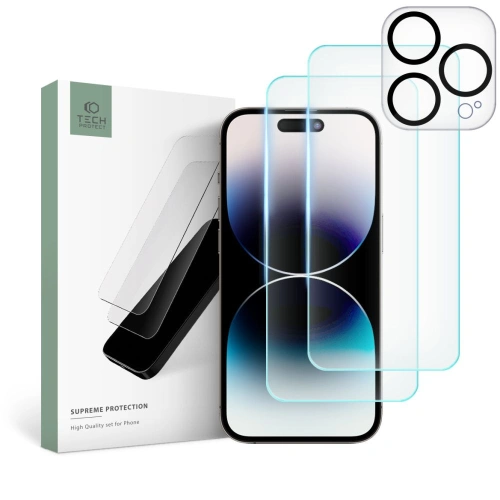 Szkło hartowane + na obiektywy aparatu Tech-Protect Supreme Set Apple iPhone 15 Pro Max clear [2+1 PACK]