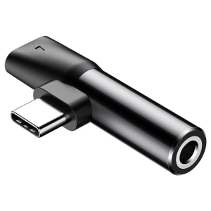 Adaptér Audio Baseus USB-C na Mini Jack 3.5mm + USB-C (černý)