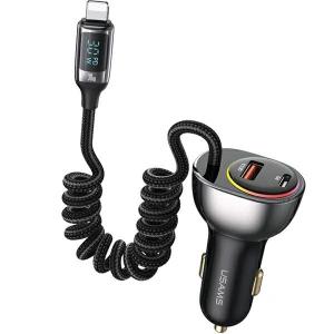 Hurtownia GSM - USAMS US-CC193 autós töltő 1xUSB-A 18W+1xUSB-C 30W + Lightning kábel 30W PD+QC Gyors Töltés fekete/black - USA990 - {ean13} - Hurt