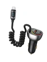 USAMS US-CC193 autós töltő 1xUSB-A 18W+1xUSB-C 30W + Lightning kábel 30W PD+QC Gyors Töltés fekete/black