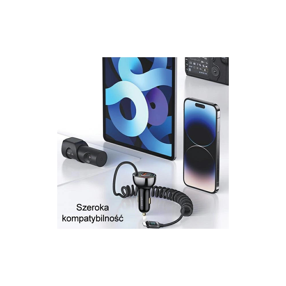 Hurtownia GSM - USAMS US-CC193 autós töltő 1xUSB-A 18W+1xUSB-C 30W + Lightning kábel 30W PD+QC Gyors Töltés fekete/black - USA990 - {ean13} - Hurt
