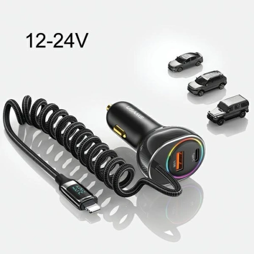 Ładowarka samochodowa USAMS US-CC193 1xUSB-A 18W+1xUSB-C 30W + kabel Ligtning 30W PD+QC Fast Charge czarny/black