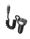 Încărcător auto USAMS US-CC192 1xUSB-A 18W + 1xUSB-C 30W + cablu USB-C 30W PD + QC Încărcare Rapidă negru/black