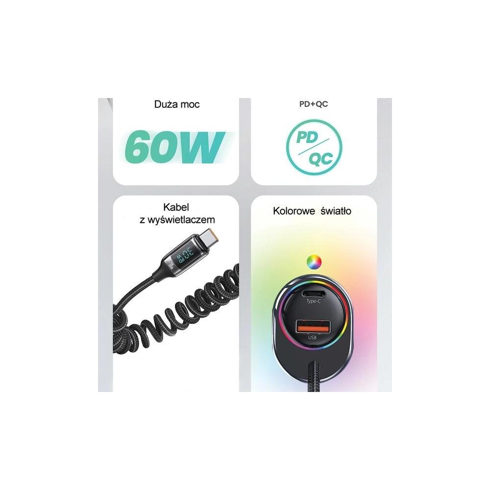 Hurtownia GSM - Autoladegerät USAMS US-CC192 1xUSB-A 18W + 1xUSB-C 30W + USB-C Kabel 30W PD + QC Fast Charge schwarz/black - USA991 - {ean13} - Hurt