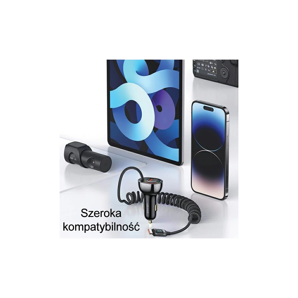 Hurtownia GSM - USAMS US-CC192 autós töltő 1xUSB-A 18W+1xUSB-C 30W + USB-C 30W PD+QC Gyors Töltő kábel fekete/szín. - USA991 - {ean13} - Hurt