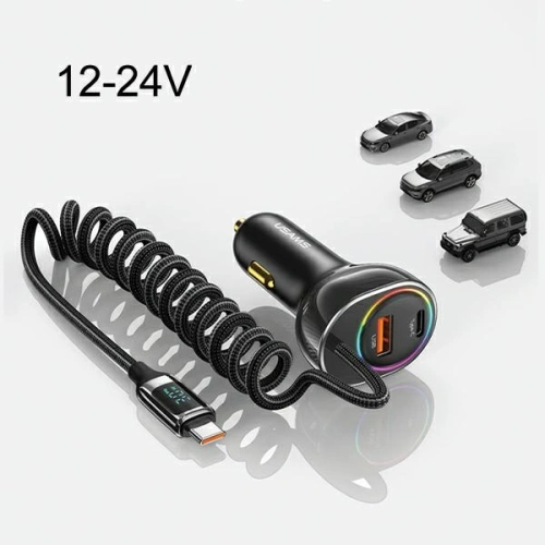 Ładowarka samochodowa USAMS US-CC192 1xUSB-A 18W+1xUSB-C 30W + kabel USB-C 30W PD+QC Fast Charge czarny/black