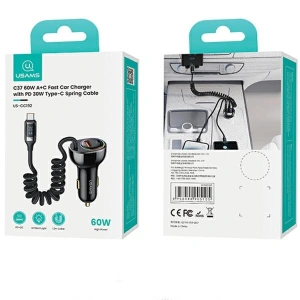 Hurtownia GSM - Auto nabíječka USAMS US-CC192 1xUSB-A 18W + 1xUSB-C 30W + kabel USB-C 30W PD+QC Rychlé nabíjení černá/black - USA991 - {ean13} - Hurt