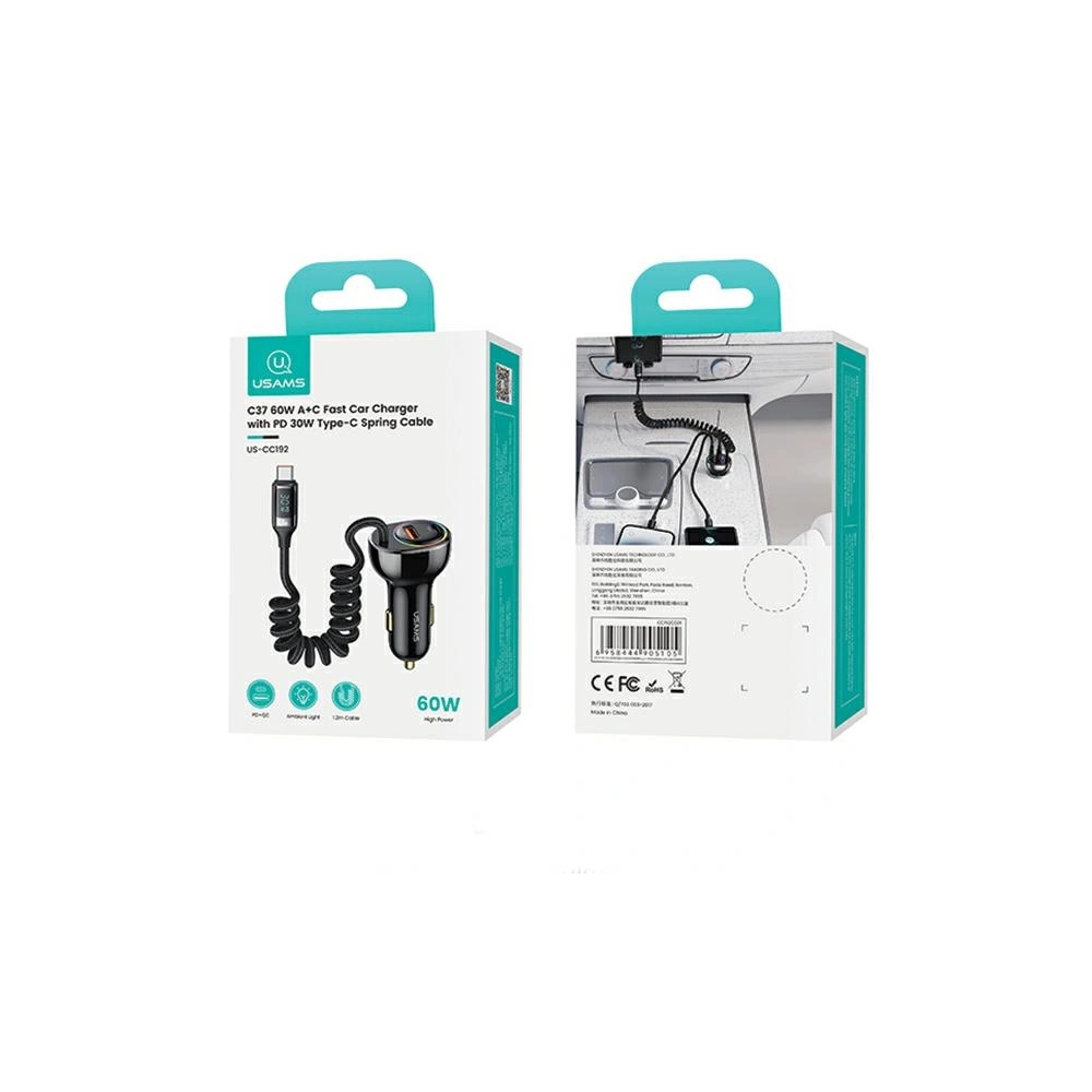 Hurtownia GSM - USAMS US-CC192 autós töltő 1xUSB-A 18W+1xUSB-C 30W + USB-C 30W PD+QC Gyors Töltő kábel fekete/szín. - USA991 - {ean13} - Hurt
