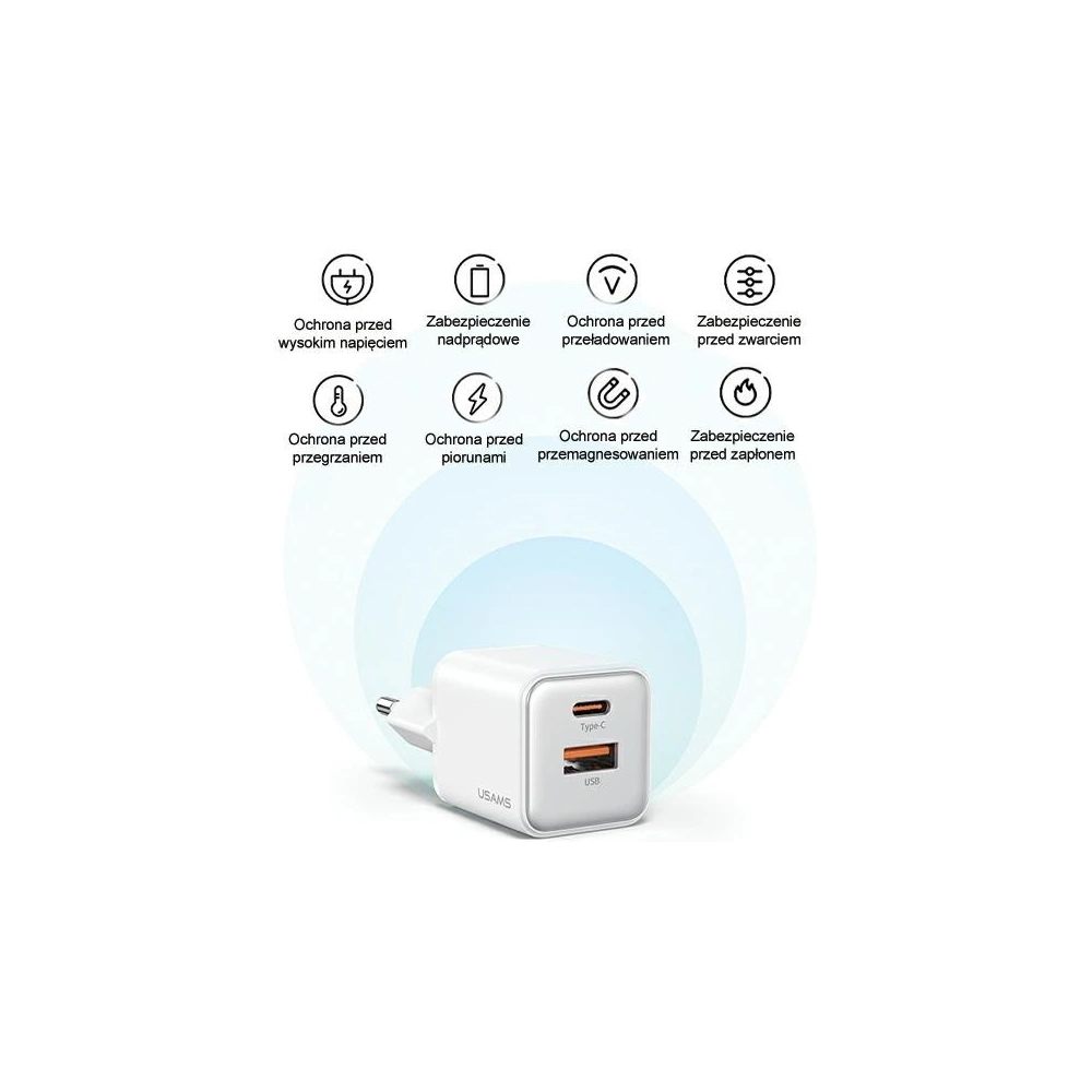 Hurtownia GSM - Nabíječka USAMS US-CC189 1xUSB-A 18W+1xUSB-C 30W PD Rychlé nabíjení X-ron Series bílá/white - USA992 - {ean13} - Hurt