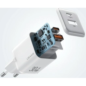 Hurtownia GSM - Síťová nabíječka USAMS US-CC189 1xUSB-A 18W+1xUSB-C 30W PD rychlé nabíjení X-ron Series fialová/purple - USA994 - {ean13} - Hurt