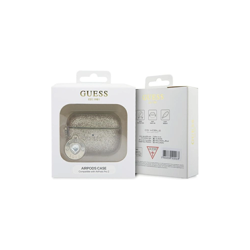 Hurtownia GSM - Etui Guess GUAP2PGEHCDD AirPods Pro 2 borító Rögzített Csillogó Szív Gyémánt Charm arany/złoty - GUE2775 - {ean13} - Hurt