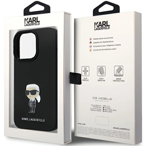 Etui Karl Lagerfeld KLHCP14LSMHKNPK iPhone 14 Pro Silicone Ikonik Metal Pin czarny/black