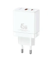 Ładowarka sieciowa USAMS CC178TC02 1xUSB-C+1xUSB-A 45W GaN PD+QC Fast Charging biały/white