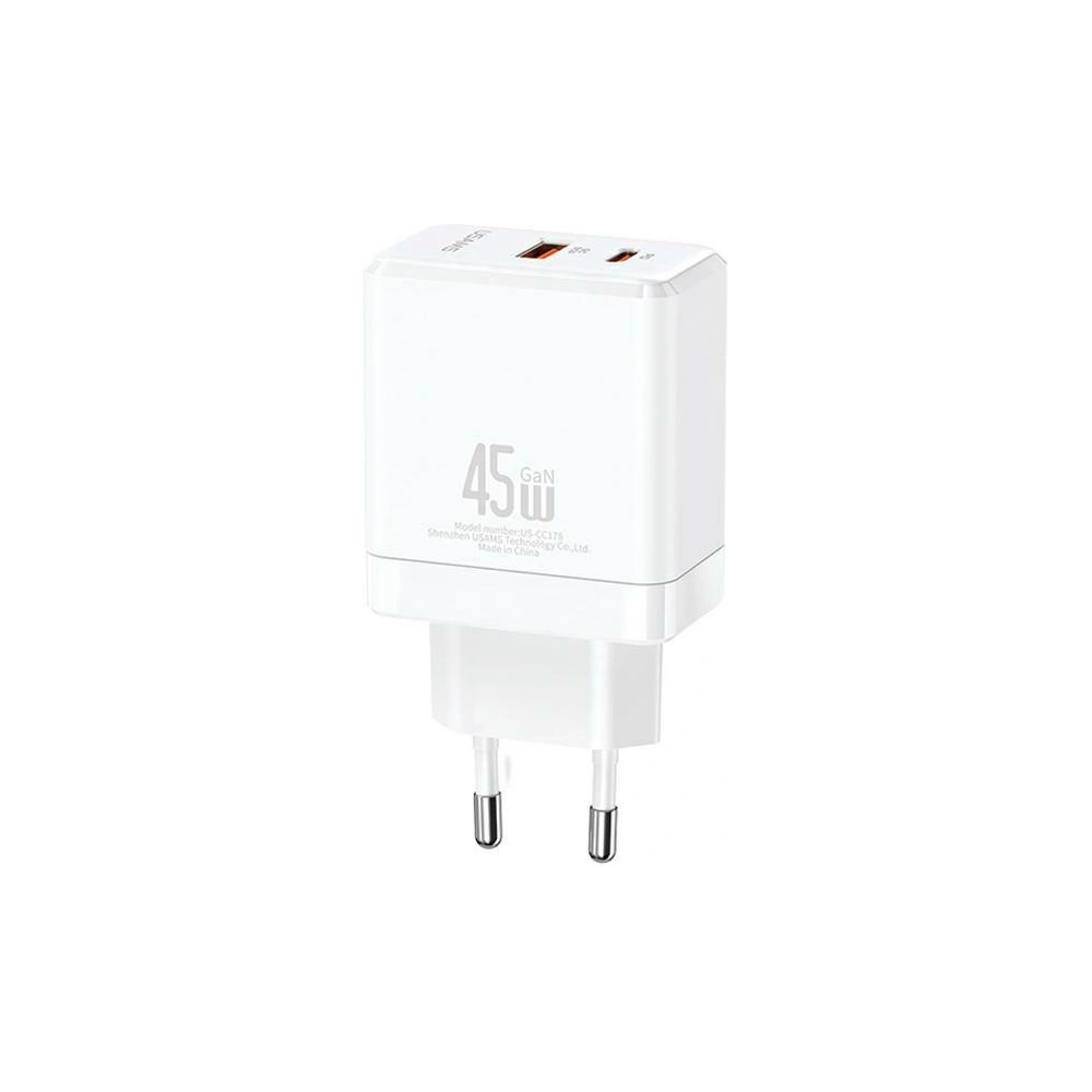 Wholesale USAMS CC178TC02 wall charger 1xUSB-C+1xUSB-A 45W GaN PD+QC Fast Charging white - USA1001 - {ean13} - Hurt
