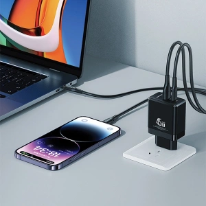 Wholesale USAMS CC178TC02 wall charger 1xUSB-C+1xUSB-A 45W GaN PD+QC Fast Charging white - USA1001 - {ean13} - Hurt
