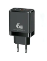 USAMS CC178TC01 Netzladegerät 1xUSB-C+1xUSB-A 45W GaN PD+QC Schnellladung schwarz