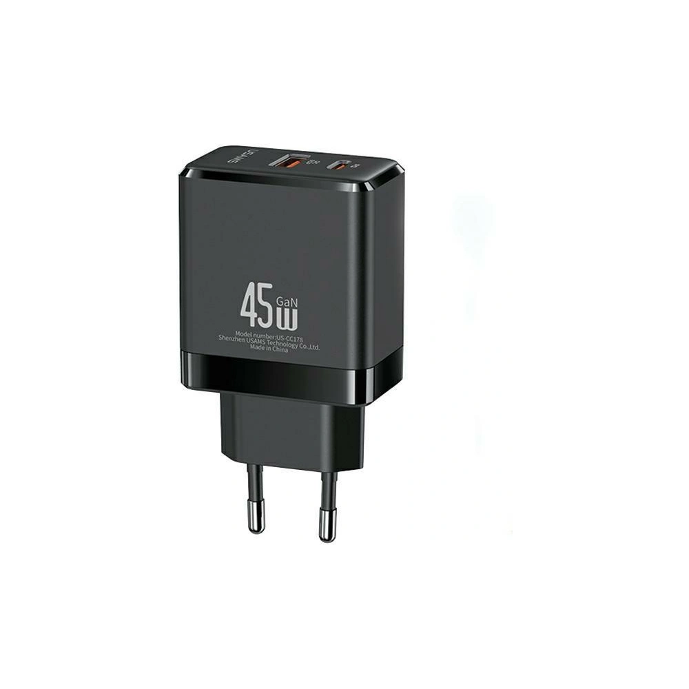 Wholesale USAMS CC178TC01 wall charger 1xUSB-C+1xUSB-A 45W GaN PD+QC Fast Charging black - USA1002 - {ean13} - Hurt