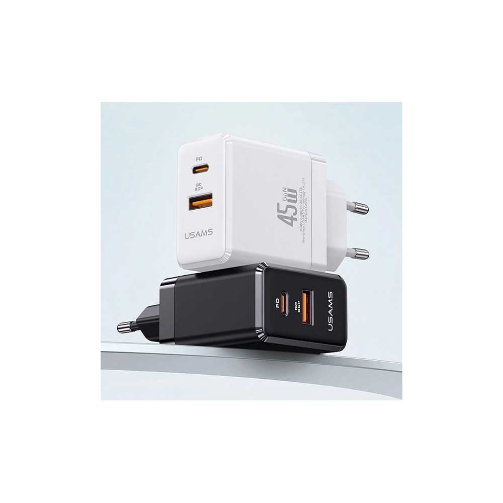 Wholesale USAMS CC178TC01 wall charger 1xUSB-C+1xUSB-A 45W GaN PD+QC Fast Charging black - USA1002 - {ean13} - Hurt