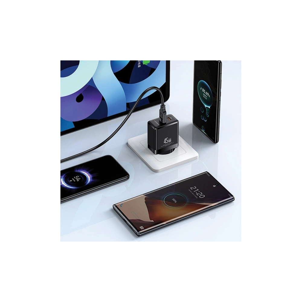 Wholesale USAMS CC178TC01 wall charger 1xUSB-C+1xUSB-A 45W GaN PD+QC Fast Charging black - USA1002 - {ean13} - Hurt