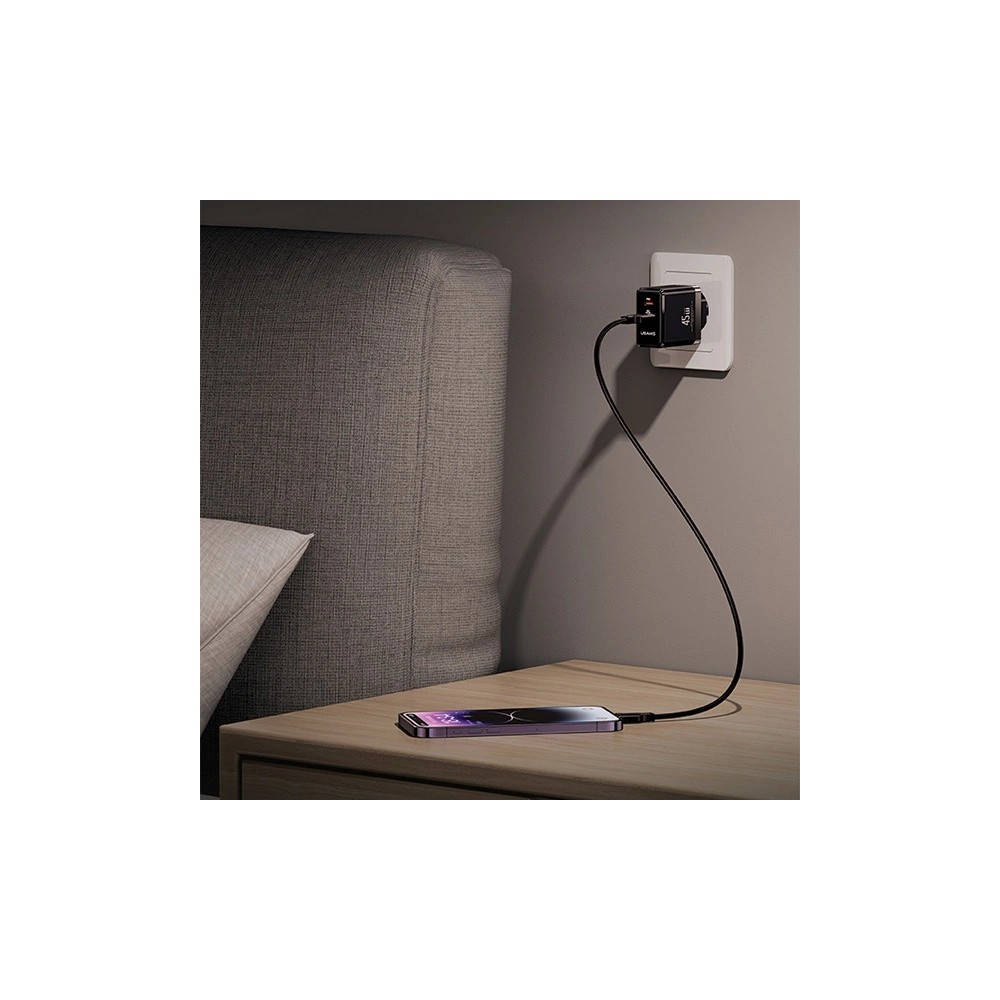 Wholesale USAMS CC178TC01 wall charger 1xUSB-C+1xUSB-A 45W GaN PD+QC Fast Charging black - USA1002 - {ean13} - Hurt