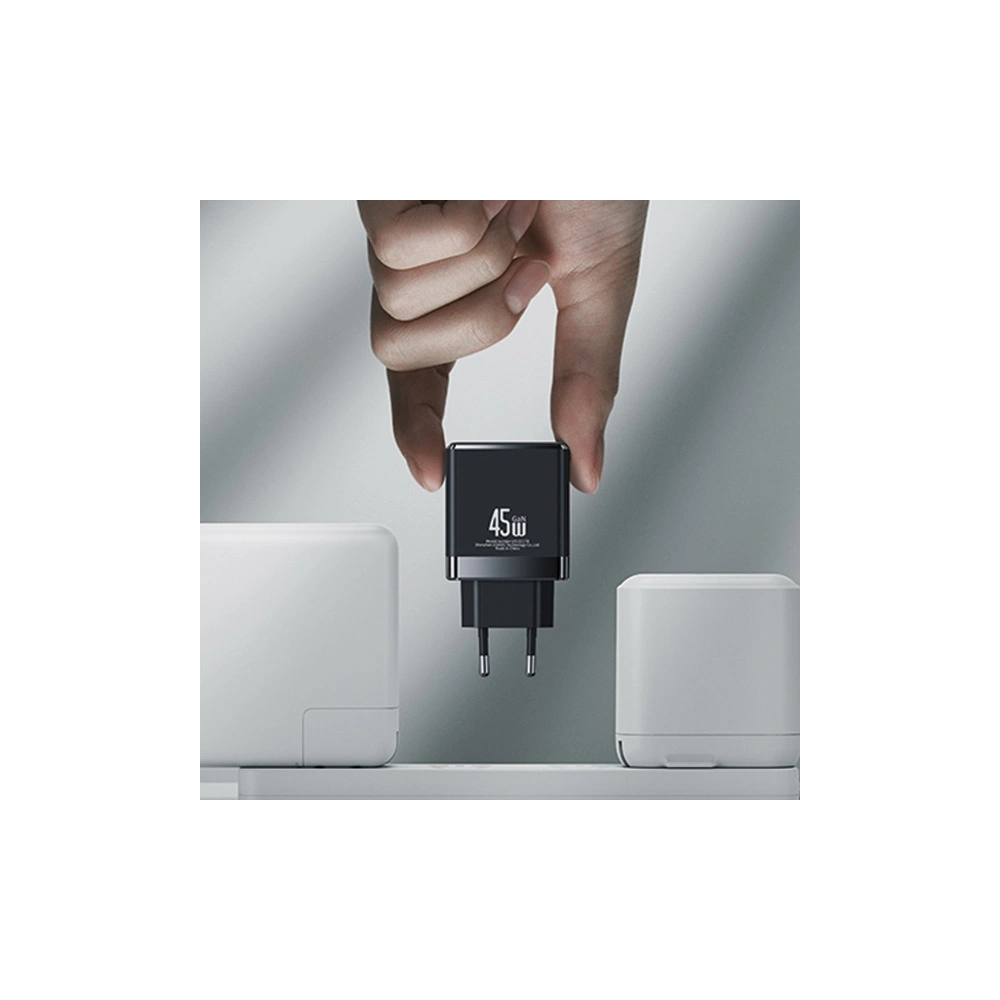 Wholesale USAMS CC178TC01 wall charger 1xUSB-C+1xUSB-A 45W GaN PD+QC Fast Charging black - USA1002 - {ean13} - Hurt