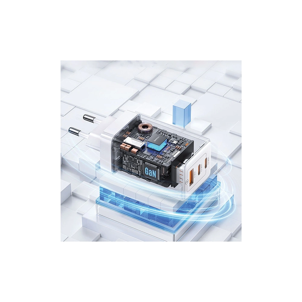 Hurtownia GSM - USAMS CC180TC02 Netzteil 2xUSB-C + 1xUSB-A 65W GaN PD + QC Schnellladung weiß/Sandru-Serie - USA1003 - {ean13} - Hurt