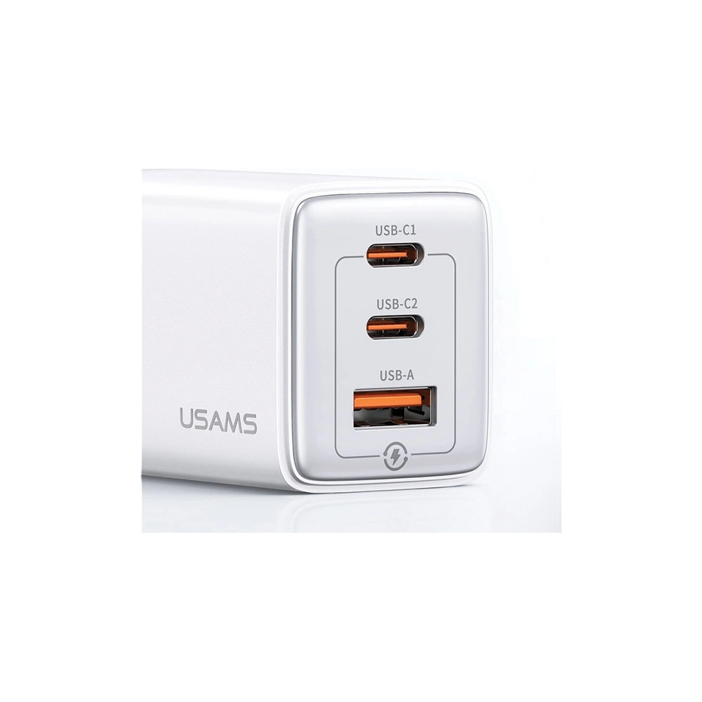 Hurtownia GSM - USAMS CC180TC02 Netzteil 2xUSB-C + 1xUSB-A 65W GaN PD + QC Schnellladung weiß/Sandru-Serie - USA1003 - {ean13} - Hurt