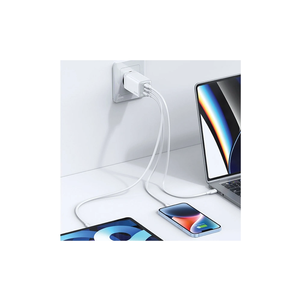 Hurtownia GSM - USAMS CC180TC02 Netzteil 2xUSB-C + 1xUSB-A 65W GaN PD + QC Schnellladung weiß/Sandru-Serie - USA1003 - {ean13} - Hurt