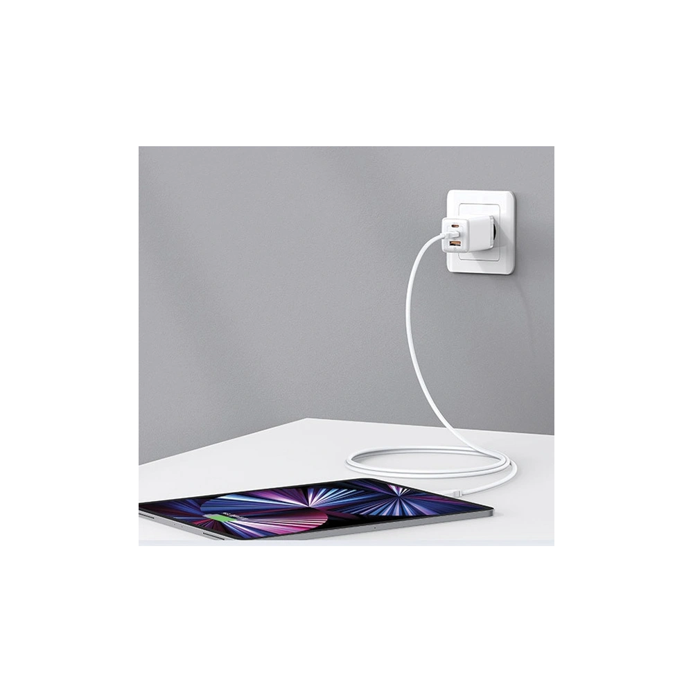Hurtownia GSM - USAMS CC180TC02 Netzteil 2xUSB-C + 1xUSB-A 65W GaN PD + QC Schnellladung weiß/Sandru-Serie - USA1003 - {ean13} - Hurt