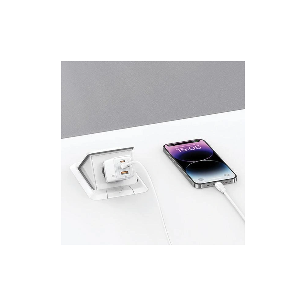 Hurtownia GSM - USAMS CC180TC02 Netzteil 2xUSB-C + 1xUSB-A 65W GaN PD + QC Schnellladung weiß/Sandru-Serie - USA1003 - {ean13} - Hurt