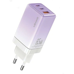 Hurtownia GSM - Síťová nabíječka USAMS CC180TC03 2xUSB-C+1xUSB-A 65W GaN PD+QC rychlé nabíjení fialová/gradientní fialová Sandru Series - USA1004 - {ean13} - Hurt