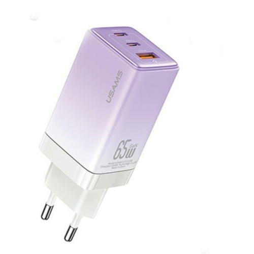 Usams Distributor - 6958444905181 - USA1004 - USAMS CC180TC03 wall charger 2xUSB-C+1xUSB-A 65W GaN PD+QC Fast Charging gradient purple Sandru Series - B2B homescreen