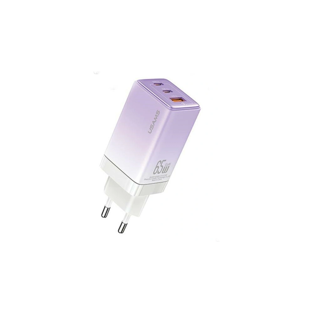 Wholesale USAMS CC180TC03 wall charger 2xUSB-C+1xUSB-A 65W GaN PD+QC Fast Charging gradient purple Sandru Series - USA1004 - {ean13} - Hurt