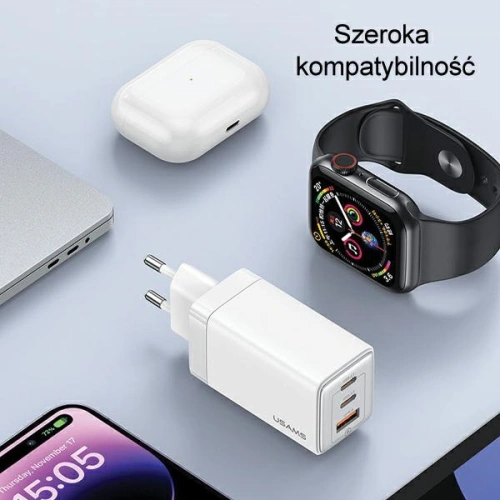 Ładowarka sieciowa USAMS CC180TC03 2xUSB-C+1xUSB-A 65W GaN PD+QC Fast Charging fioletowy/gradient purple Sandru Series