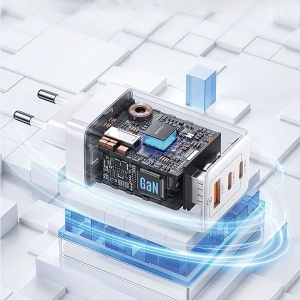 Hurtownia GSM - Síťová nabíječka USAMS CC180TC04 2xUSB-C+1xUSB-A 65W GaN PD+QC rychlé nabíjení Sandru Series (US-CC180) modrá/gradient modrá - USA1005 - {ean13} - Hurt