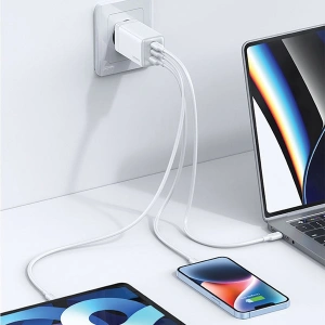 Hurtownia GSM - Síťová nabíječka USAMS CC180TC04 2xUSB-C+1xUSB-A 65W GaN PD+QC rychlé nabíjení Sandru Series (US-CC180) modrá/gradient modrá - USA1005 - {ean13} - Hurt