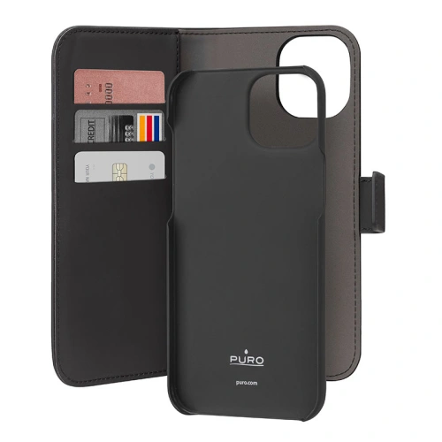 Etui PURO Wallet Detachable 2w1 Apple iPhone 15 (czarny)