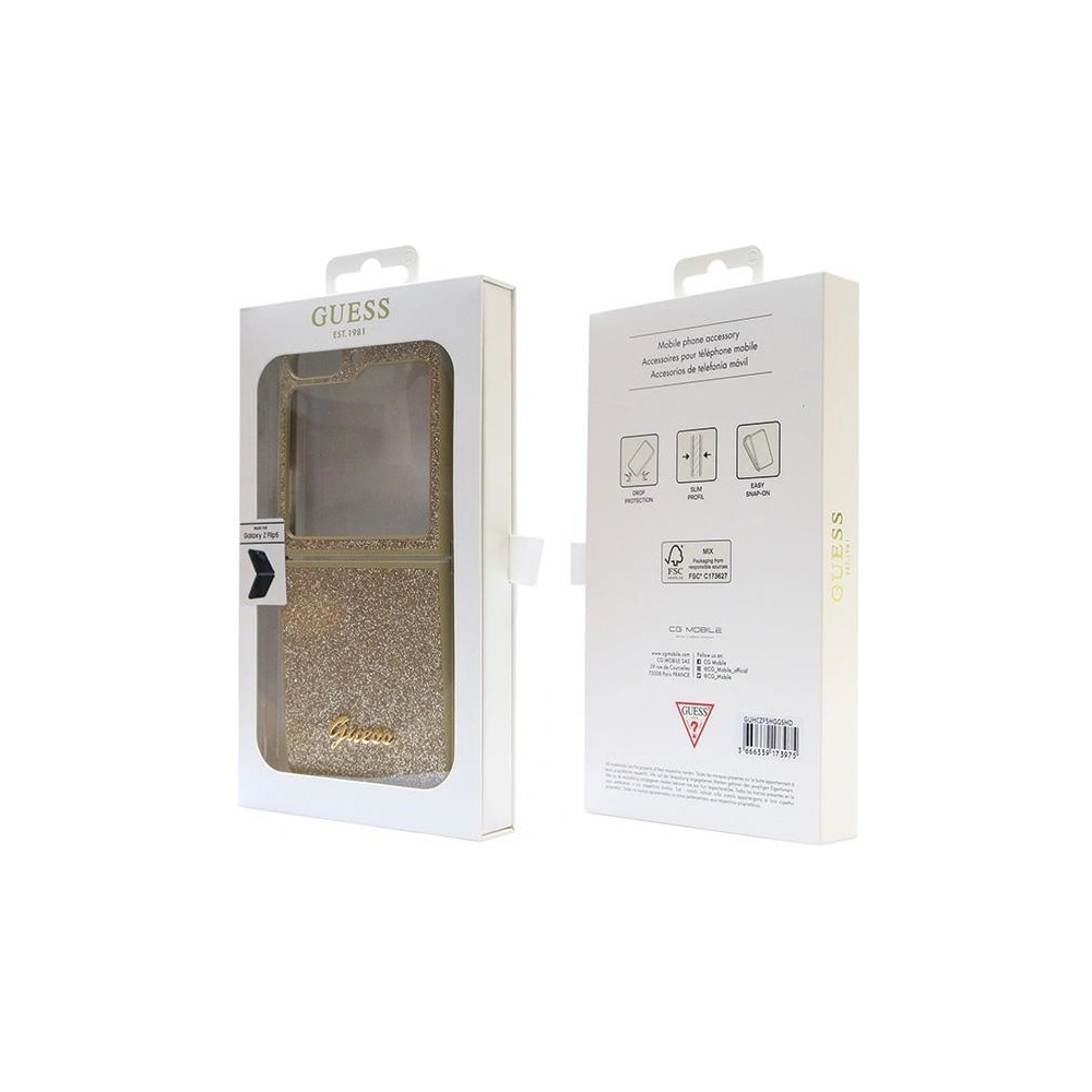 Hurtownia GSM - Etui Guess GUHCZF5HGGSHD Samsung Galaxy Z Flip 5 hardcase Glitter Script zlatý/gold - GUE2785 - {ean13} - Hurt