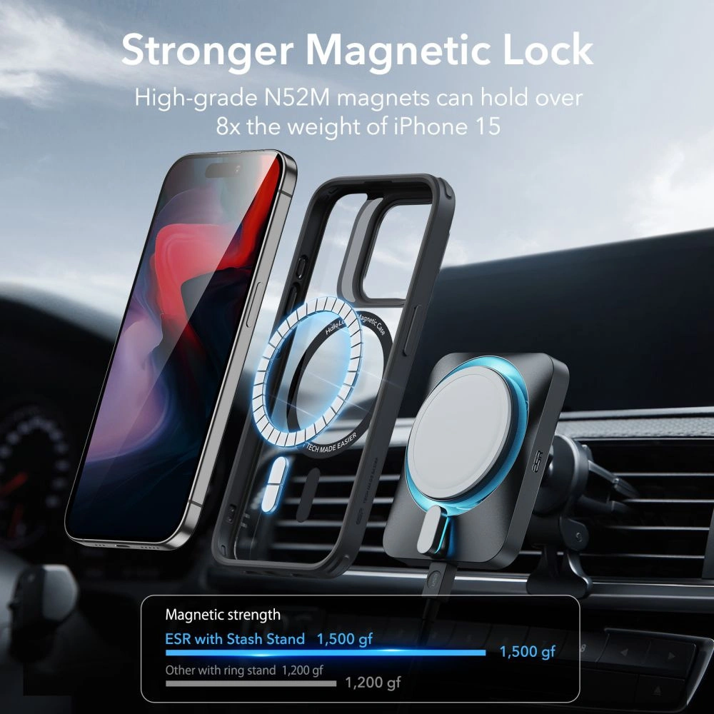 Hurtownia GSM - Etui ESR Classic Kickstand Halolock Magsafe Apple iPhone 15 Pro átlátszó/fekete - ESR683 - {ean13} - Hurt