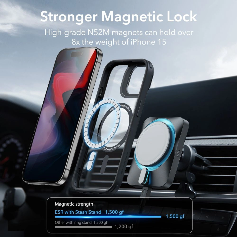 Hurtownia GSM - Etui ESR Classic Kickstand Halolock Magsafe Apple iPhone 15 Pro Max átlátszó/fekete - ESR685 - {ean13} - Hurt