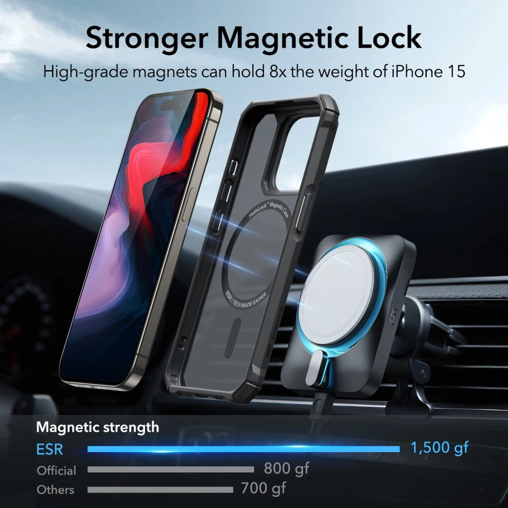 Hurtownia GSM - Etui ESR Air Armor Halolock MagSafe Apple iPhone 15 Pro Max Negru Înghețat - ESR706 - {ean13} - Hurt