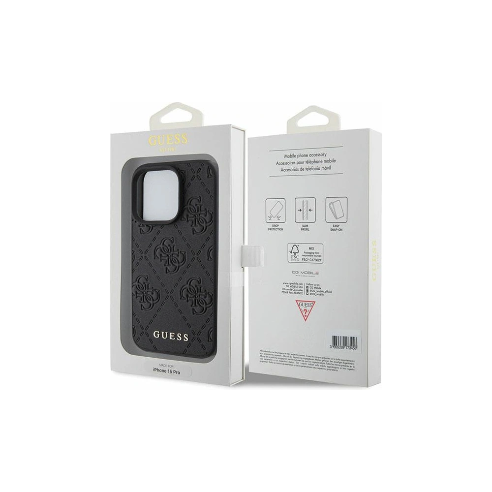 Wholesale Guess GUHCP15LP4EPMK Apple iPhone 15 Pro hardcase Leather 4G Stamped black - GUE2811 - {ean13} - Hurt